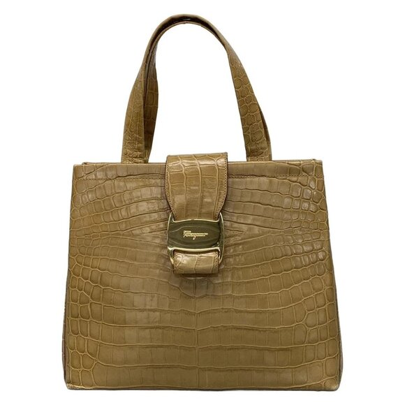 Salvatore Ferragamo Vara 218252 Beige Leather Tote Bag